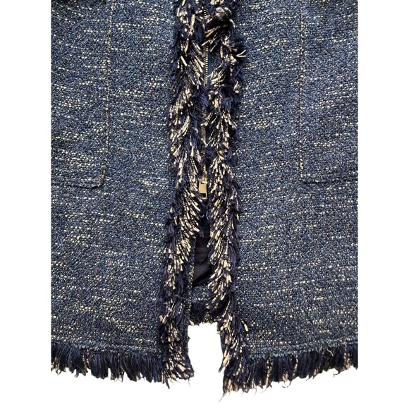 Theory Coat Women's Large Blue Zarafilla Indigo Tweed Fringe Trim Work Career - Picture 8 of 14